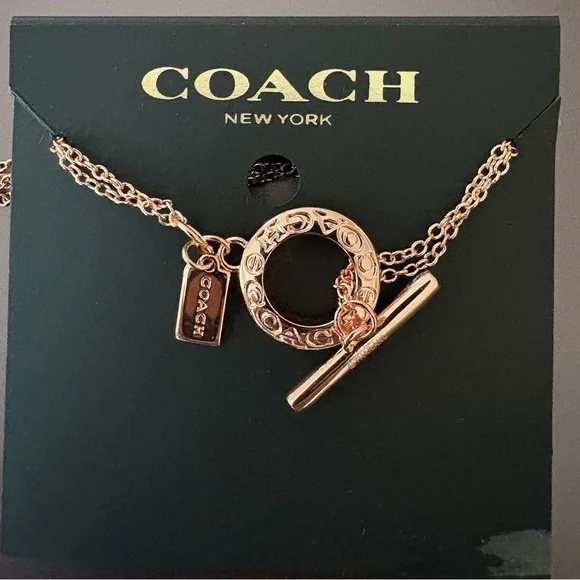 COACH Rose Gold Open Circle Double Strand Toggle Bracelet NWT - Picture 1 of 2